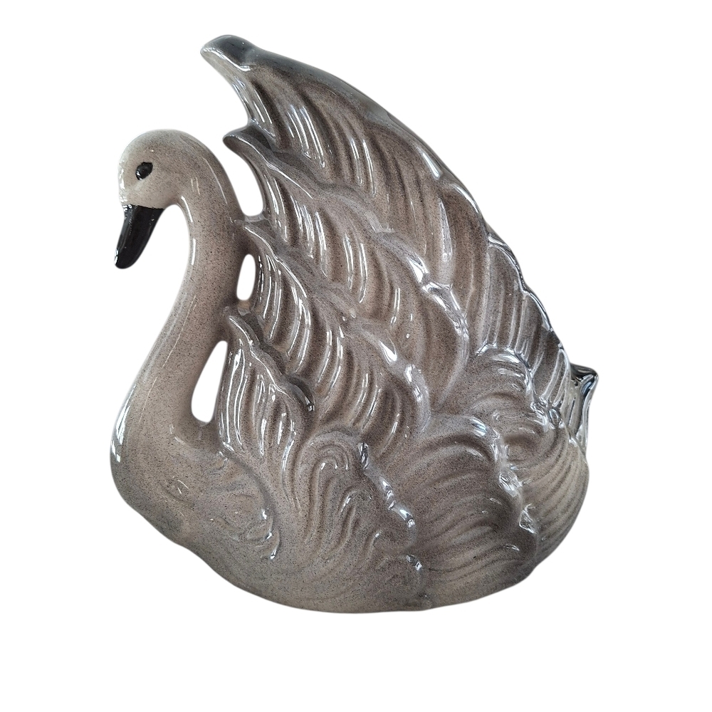 Vintage Mid Century Modern Gray Swan Figurine Planter Pottery Ceramic - Picture 4 of 10